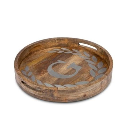 THE GERSON COMPANIES Gerson 93503 Heritage Collection Mango Wood Round Tray with Letter G 93503